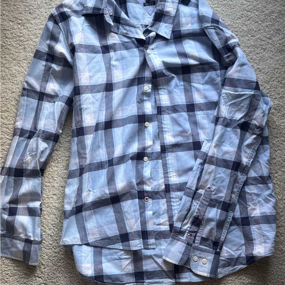 Tommy Hilfiger Light Blue and Navy Checkered Shirt